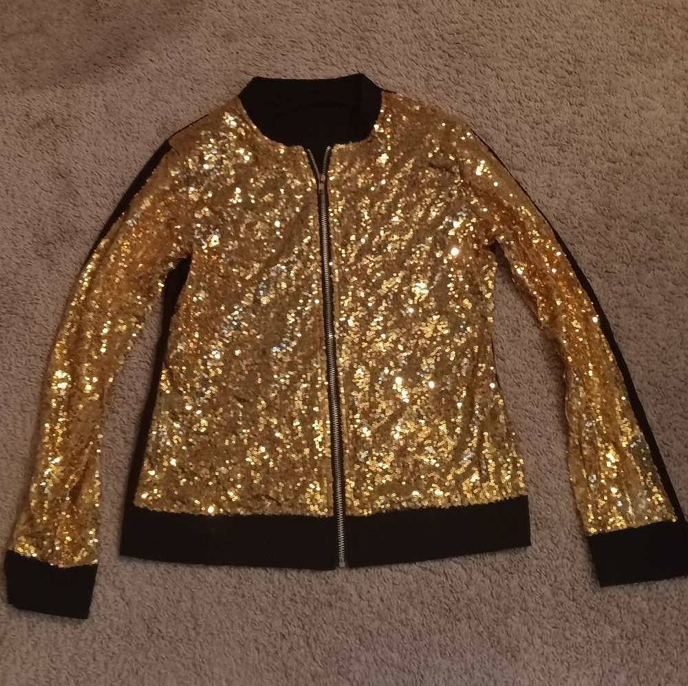 Gold Sequin Bomber Jacket